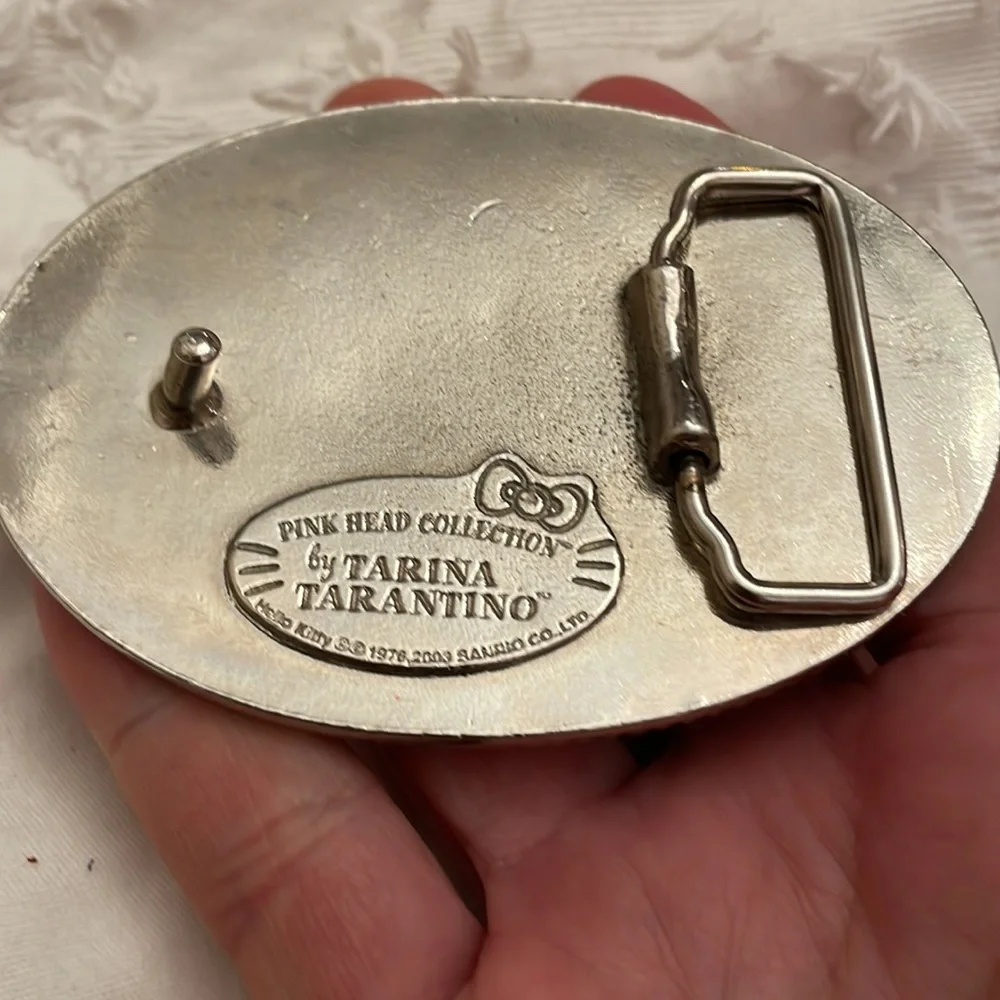 Vintage Tarina Tarantino Pink Head Hello Kitty Swarovski rhinestone belt buckle - Picture 6 of 12